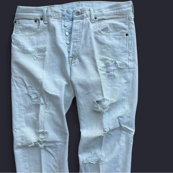 Levi’s 501 White Straight Fit Distressed Men's Jeans - Picture 2 of 7